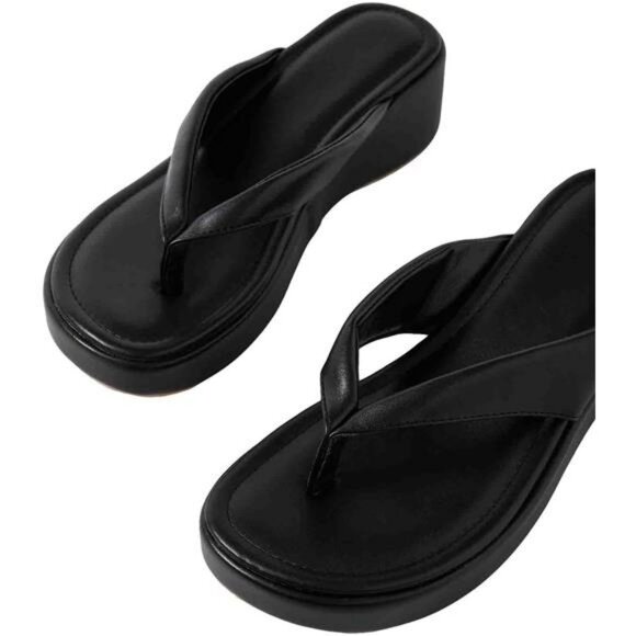 Womens platform flip flops summer faux leather strappy open toe sandals shoes - Picture 5 of 8